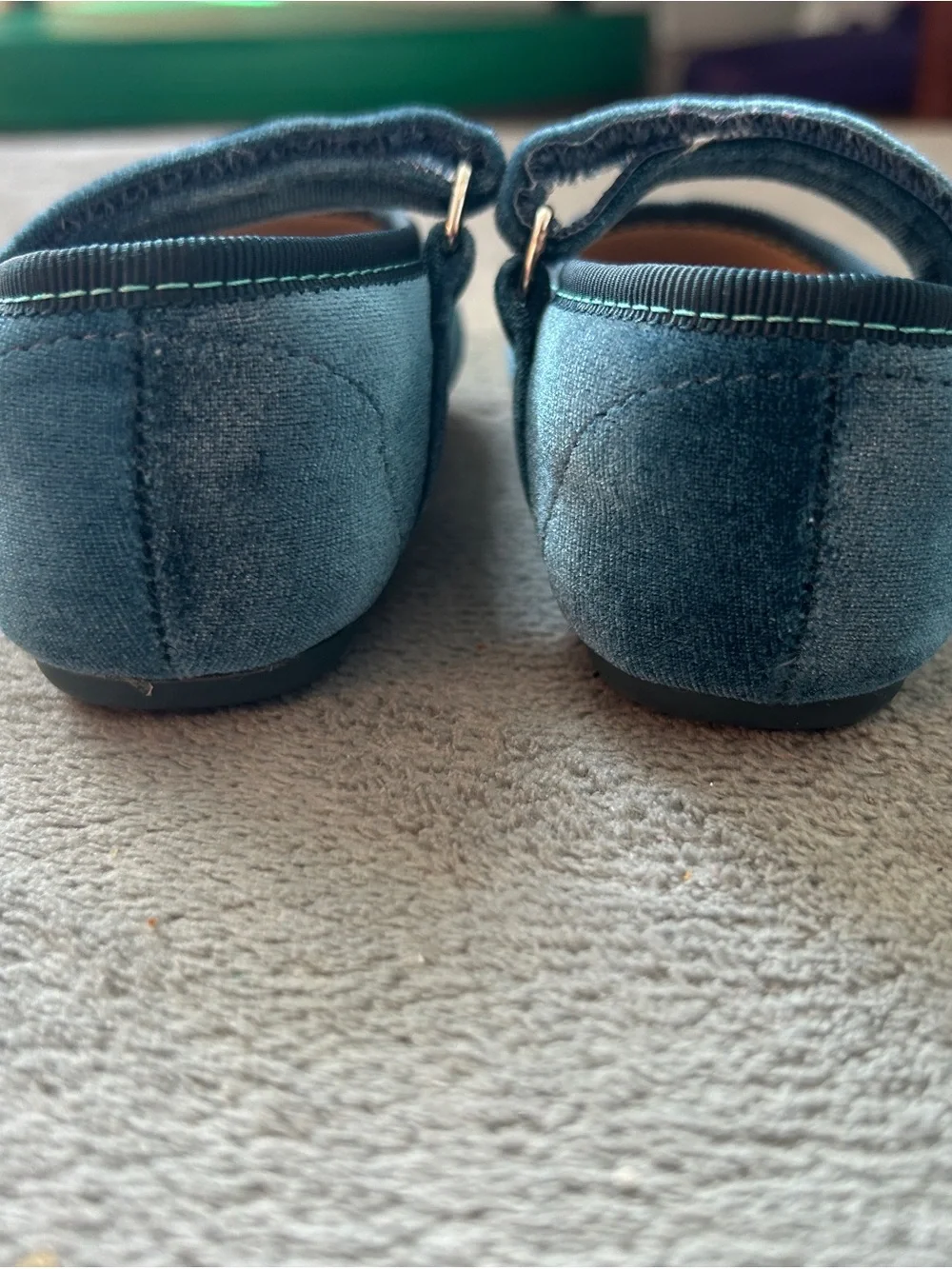 Ten Little Velvet Mary Jane Flats Teal Kids Size 5.5 EUC
